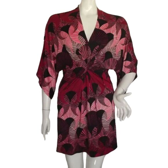 JB by JULIE BROWN Mini Dress, S, Kimono Sleeve, Red/Pink/Black, Gathered waist - Picture 1 of 11